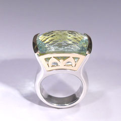 Ring grüner Beryll, SterlingSilber/Gelbgold