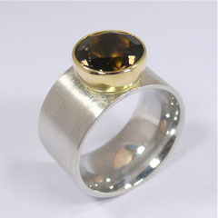 Ring Rauchquarz, SterlingSilber/Gelbgold