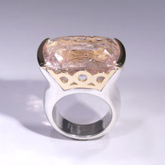 Ring rosa Beryll, SterlingSilber/Gelbgold