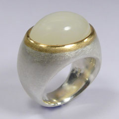Ring indischer Mondstein, SterlingSilber/Gelbgold