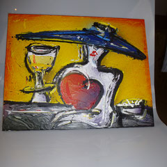 30. Schilderij, Vrouw met Hoed, ↨ 40 cm ↔ 50 cm, € 85