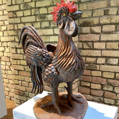 kleiner Hahn, Terrakotta, teilglasiert, H39cm