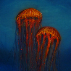 Quallen, 70x90cm, 2014, MIschtechnik auf Leinwand