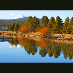 SUNRIVER REFLECTION (Beautiful Sunriver, OR scene with Mt. Bachelor in the background)