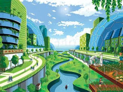 未来の緑化都市イメージのイラスト