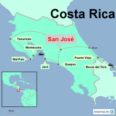 Karte mit der Reiseroute Costa Rica