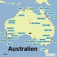 Bild: Reiserouten der Rundreisen durch Australien