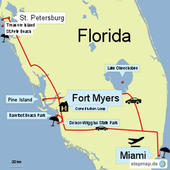 Bild: Karte unserer 3. Reise nach Florida 