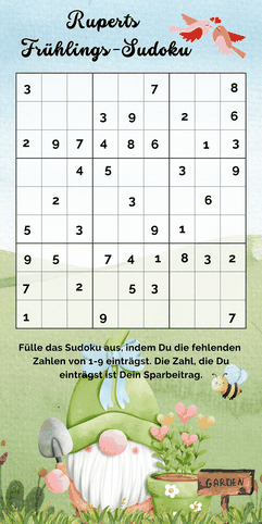 Ruperts-Frühlings-Sudoku-kostenloses Sparspiel Template für die Umschlagmethode