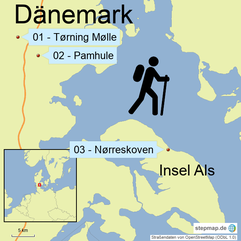 Bild: Karte mit den Wanderungen in Dänemark
