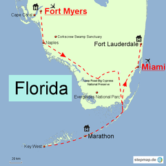 Bild: Karte unserer Reiseroute durch Florida im Jahr 2013/14