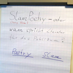 Titel des Vortrags auf dem Flipchart. Foto: O. Guntner