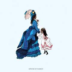 Lady and female child wearing Victorian-era bustle fashion (© Epochs of Fashion)
