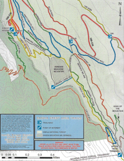 Trail map of the Sandia Crest area in the Sandia Mountains, Cibola National Forest, near Albuquerque, New Mexico.