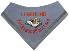 Lesehund, Vorlesespaß, Hundehalstuch, bestickt, Lesewurm