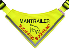 neongelbes Mantrailer HAlstuch, Mantrailing, Suchhund, Rettungshund, halstuch, Hundehaltuch,bestickt,textilfashion.de