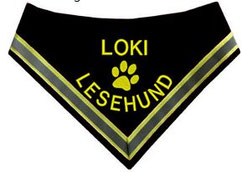 Leshund, Hundehalstuch,schwarz,Pfote, bestickt nach Wunsch