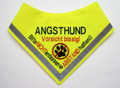 Im Training, Angsthund, Nicht anfassen, Abstand halten, Hundehalstuch