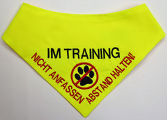 Im Training, Angsthund, Nicht anfassen, Abstand halten, Hundehalstuch