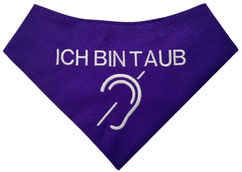 Ich bin taub, Halstuch, gehörlos, schwerhörig, Hundehalstuch bestickt