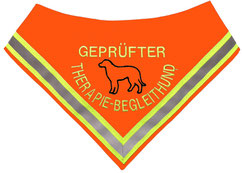 neonornage, Signalfarbe, Hundehalstuch, Tuch bestickt, geprüfter Therapie-Begleithund