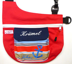 Ahoi, Tasche, Gassitasche, Hundetasche, rot, bestickt, Marine