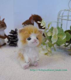 羊毛フェルト：手乗り猫　長毛レッドダビーlong fur tiny cat 