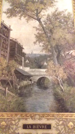 Lavoir et pont sur la Bièvre. Peinture champêtre. Créateur et lieu exact indéterminés