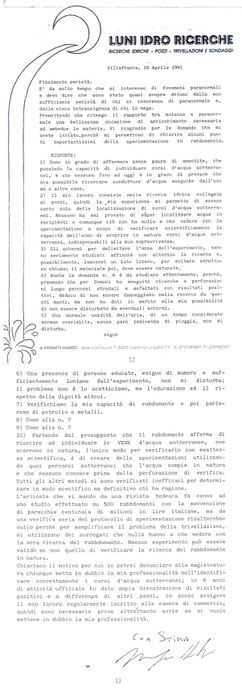 Lettera della Luni Idro Ricerche al CICAP, 18.04.1991