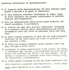 Condizioni preliminari di sperimentazione