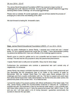 Lettera di James Randi a Maurizio Armanetti