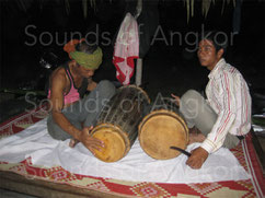 Pair of kanang conical drums from the Cambodian animists used in the rituals of communicating with the spiritual entities in order to obtain a healing. Photo © Yim Sokly 