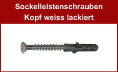 Fussleistenschrauben; Sockelleistenschrauben mit Linsensenkkopf, Kopf weiss lackiert, Torx-Antrieb, mit vormontiertem Nylondübel ø 5 mm