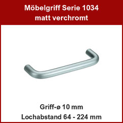 Möbelgriff matt verchromt; Bügelgriff ø 10 mm