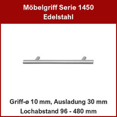 Möbelgriff; Zylindergriff; Relinggriff Edelstahl ø 10 mm