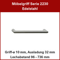 Möbelgriff; Gehrungsgriff Edelstahl ø 10 mm