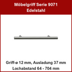 Möbelgriff; Zylindergriff; Relinggriff Edelstahl ø 12 mm