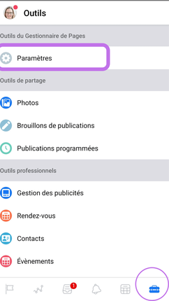 facebook paramètres pages mobile smarphone