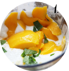 Bild: Schnelles und einfaches Rezept für eine leckere Mango-Kokosmilch Creme als Dessert, perfekt als Nachtisch für jede Party, vegan und laktosefrei, von www.partystories.de 