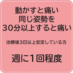 動かすと痛い、同じ姿勢を30分以上すると痛い場合は、週に1回程度