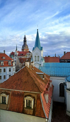 Church spires in Riga Old Town, Latvia