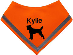 Hundehalstuch in neonorange mit Reflektor bestickt mit Fox Terrier und Name