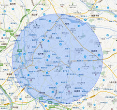 千葉県　松戸市　トータルリペア　ラディックスの無料出張エリア　地図　MAP