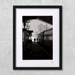 photo art encadrée deco artiste gare train Lyon France noir et blanc passion train ferroviaire rail