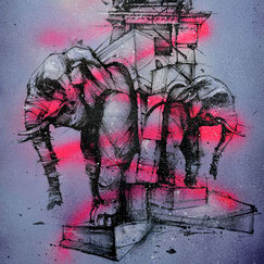 tableau peinture art fontaine des éléphants les quatre sans cul de chambéry illustration œuvre d'art originale streetart art contemporain urbain graffiti artiste graffmatt