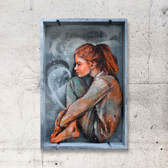 contemporary art portrait woman girl graffiti art streetart caisse en bois recyclage art urbain graffmatt artiste chambéry peintre