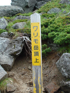 ワリモ岳頂上へ向かう標識