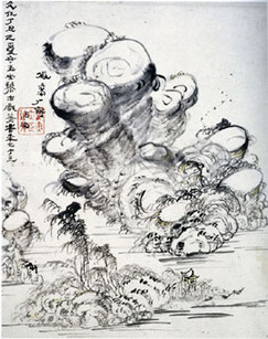 模写/浦上玉堂/寒林山水図/寒林飛瀑図/絹表装/桐題箱付/布袋屋掛軸HJ-4 模写】//浦上玉堂/寒林山水図/寒林飛瀑図/絹表装/桐題