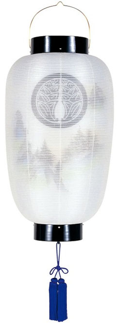 盆提灯 門提灯 長 絹二重 山水 尺四長 電池式LED（6134-L）