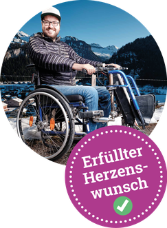Michael Holdener, Abenteuer mit dem Rollstuhl von der Schweiz nach Liverpool in 20 Tagen.